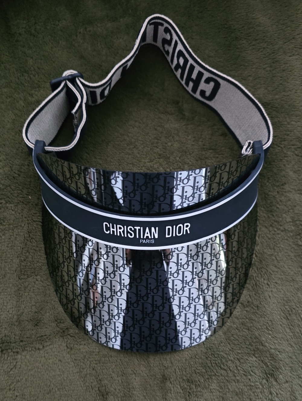 Dior Black Monogram Shield Visor with White Trim